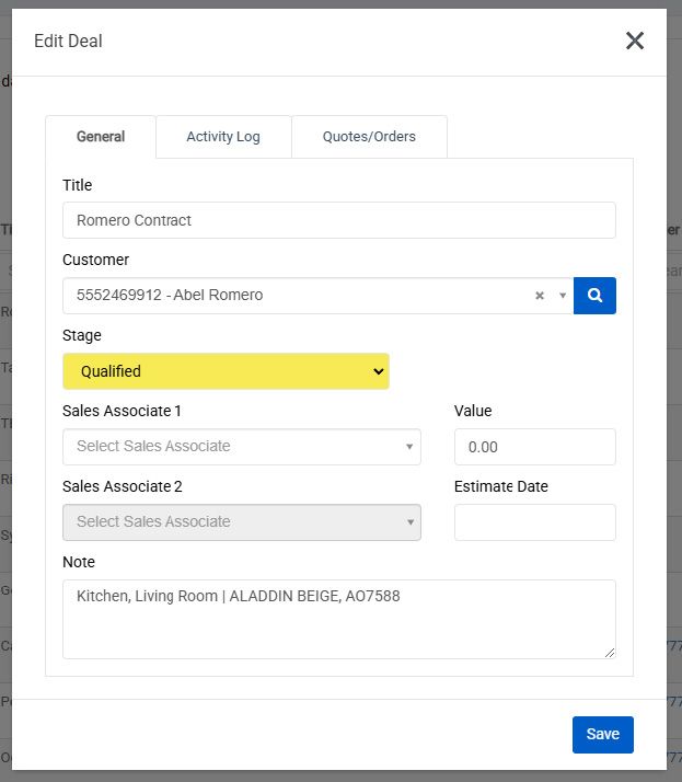 CRM Module input tab