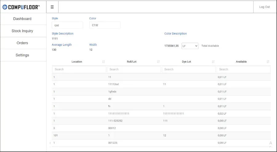 Flooring Stock Inquiry Dashboard