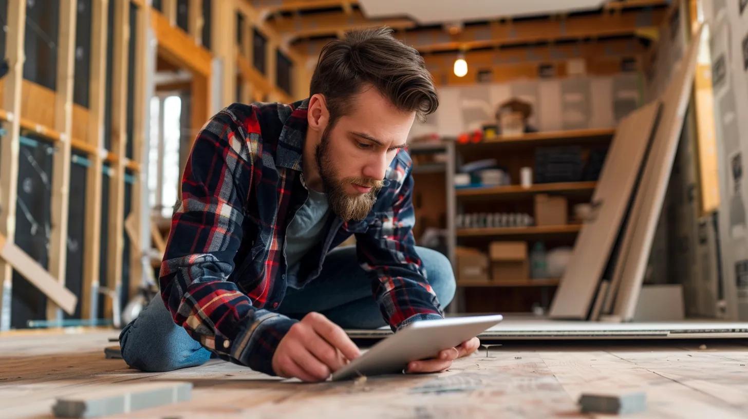 flooring contractor using a tablet to budget project