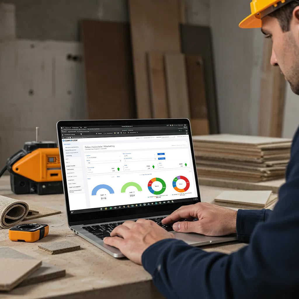 flooring-technician-updating-infor-on-Comp-U-Floor-ERP-Dashboard